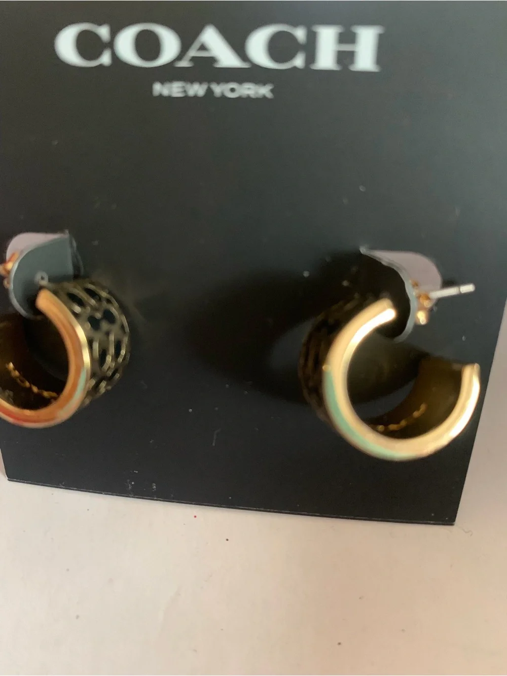 COACH Black and Gold Curved Hoop Stud Earrings - Picture 4 of 4